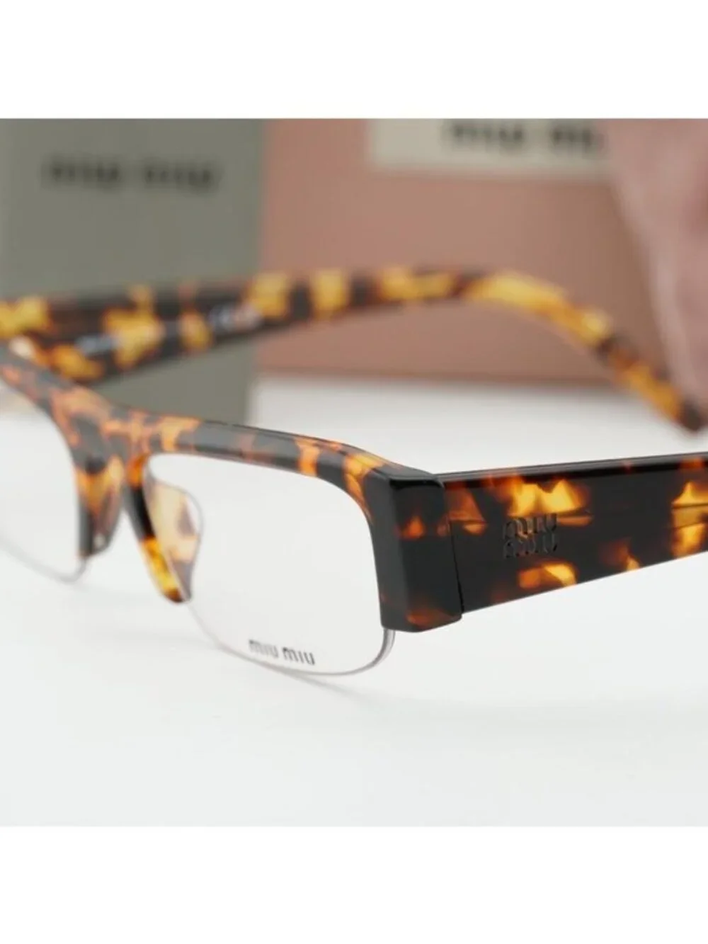 Miu Miu MUB07S 14L08N Rectangle Sunglasses – Havana/Blue-Violet Light Filter
